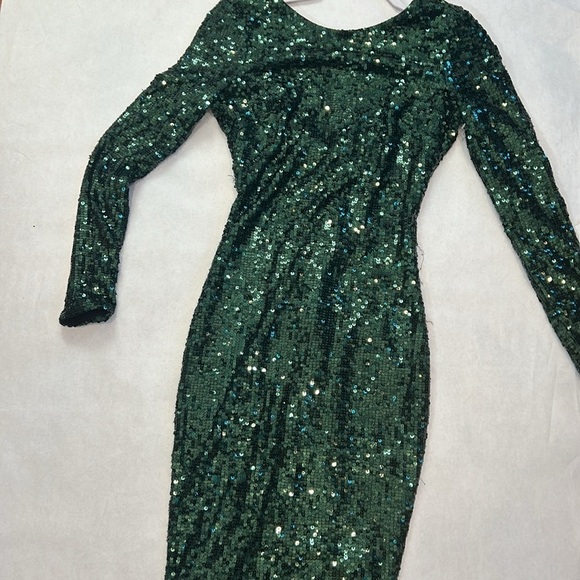 Dress the population Emery Dark Pine Green Sequin long sleeve fitted dress small - Picture 11 of 11